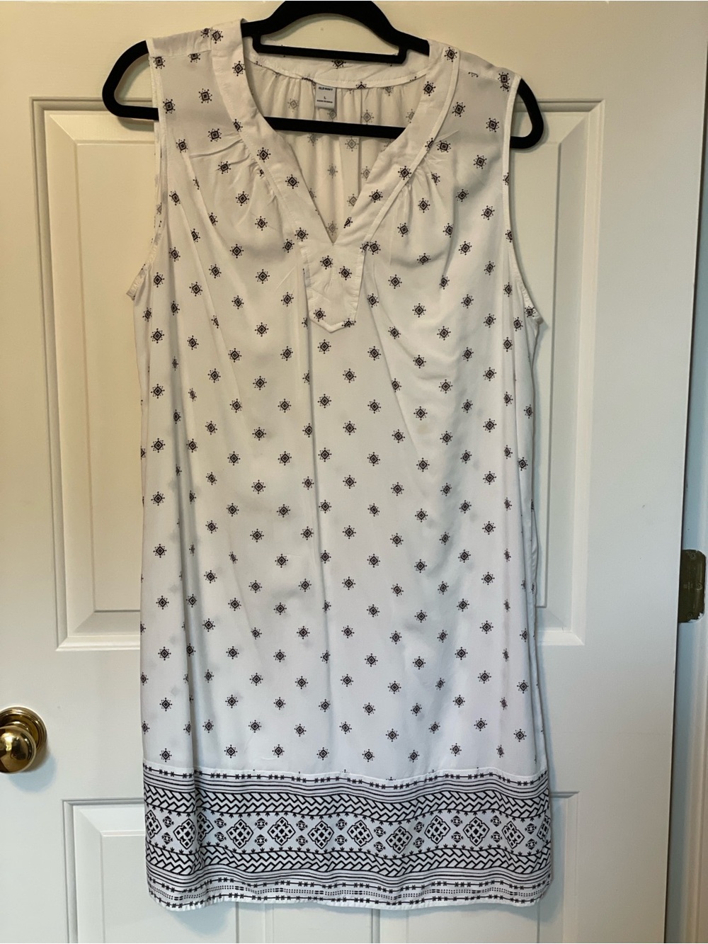 Old Navy White Tank Dress with Black Geometric Motif